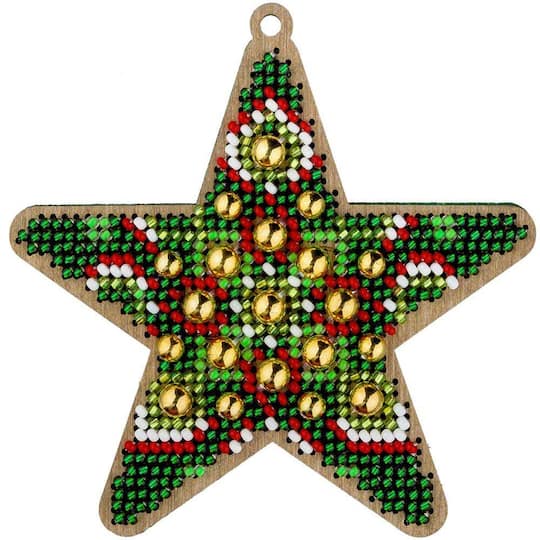 Wonderland Crafts Christmas Star Bead Embroidery on Wood Kit
